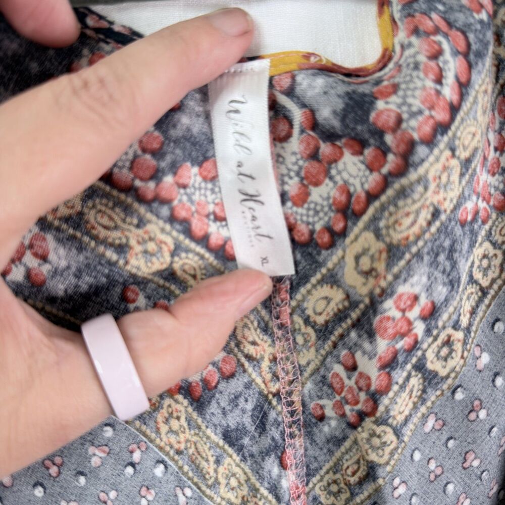 boho patchwork floral duster xl bell sleeve ruffle kimono cardigan pink navy rus - Picture 3 of 5